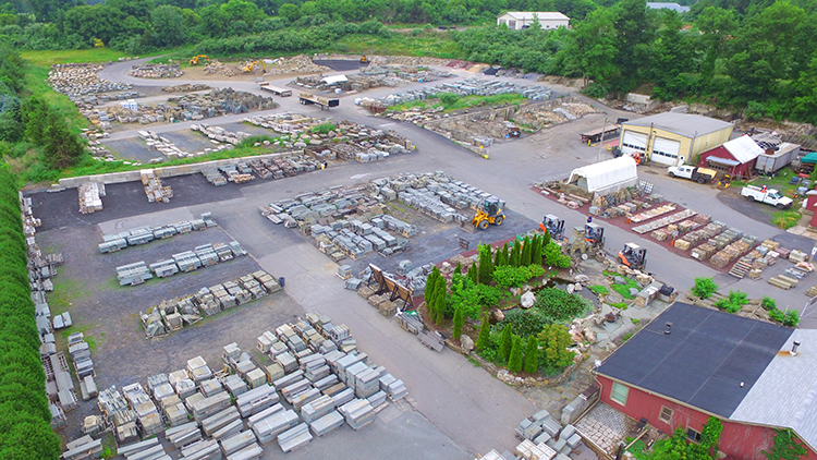 Drone photograph of a stone yard in new jersey
