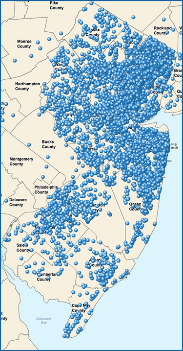 A map showing the location of New Jersey contractors